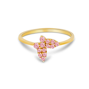 Ioka Jewelry - 14K Yellow Solid Gold Fancy Pink Butterfly Cubic Zirconia CZ Ring