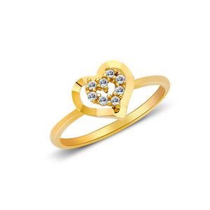 Ioka Jewelry - 14K Yellow Solid Gold Fancy Full Heart Cubic Zirconia CZ Ring