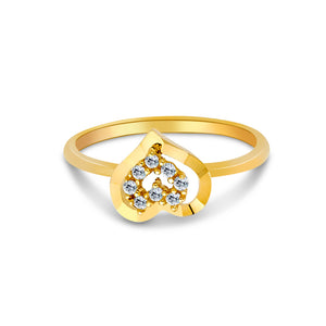 Ioka Jewelry - 14K Yellow Solid Gold Fancy Full Heart Cubic Zirconia CZ Ring