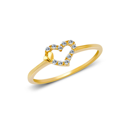 Ioka Jewelry - 14K Yellow Solid Gold Fancy Big And Small Hearts Cubic Zirconia CZ Ring