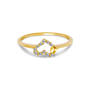 Ioka Jewelry - 14K Yellow Solid Gold Fancy Big And Small Hearts Cubic Zirconia CZ Ring