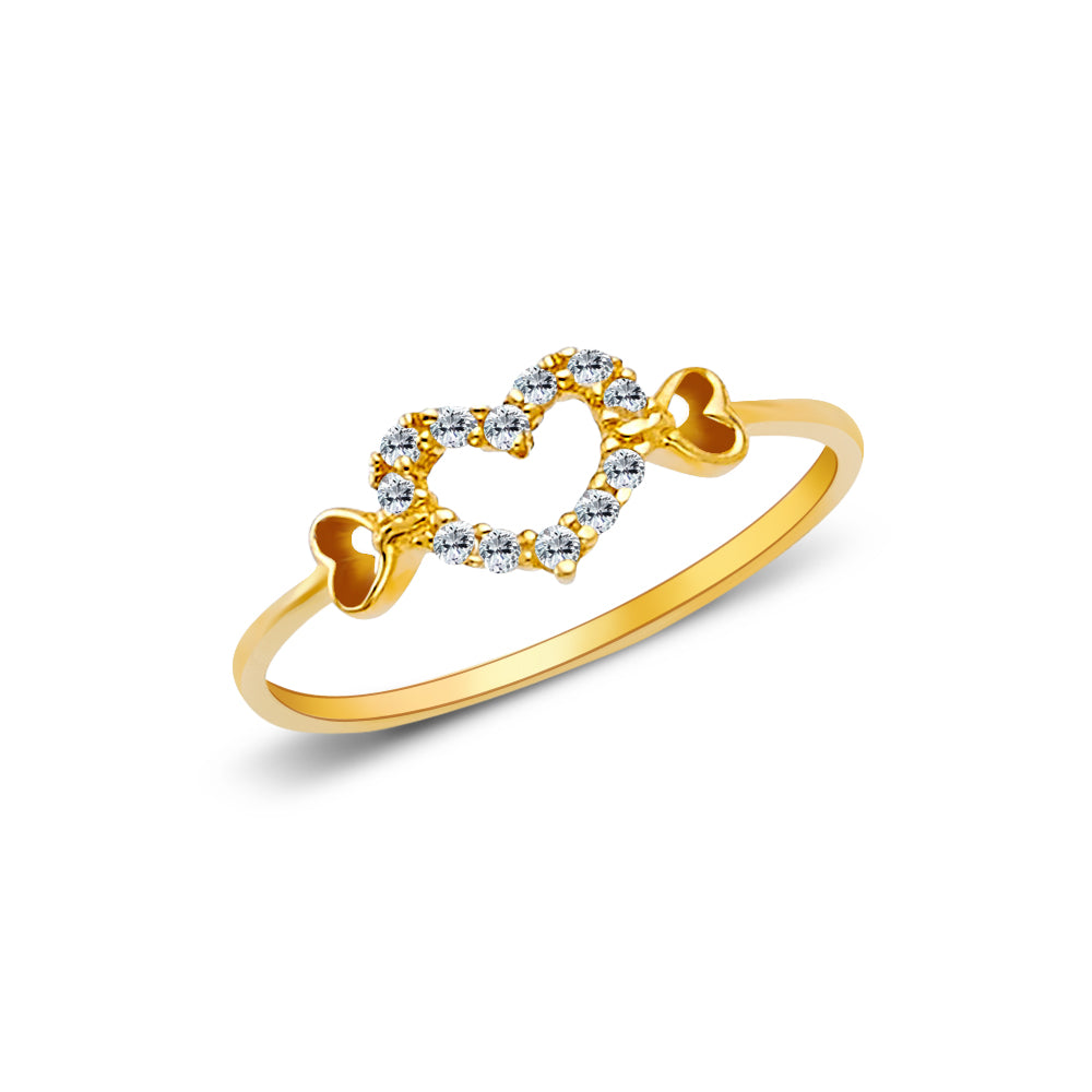 Ioka Jewelry - 14K Yellow Solid Gold Fancy 3 Triple Heart Cubic Zirconia CZ Ring