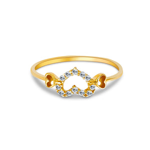 Ioka Jewelry - 14K Yellow Solid Gold Fancy 3 Triple Heart Cubic Zirconia CZ Ring